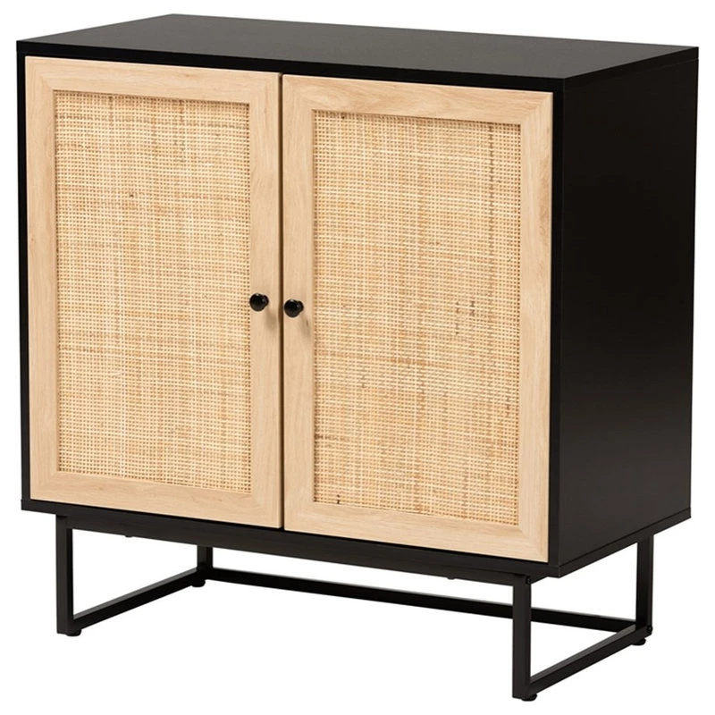 Baxton Studio Declan Brown Wood And Natural Rattan 2-Door Storage Cabinet 1 Baxton Studio Declan Brown Wood And Natural Rattan 2-Door Storage Cabinet