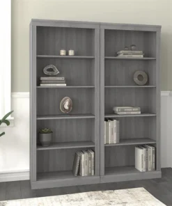 Bush Business Furniture Saratoga Tall 5 Shelf Bookcase - Set Of 2 In Modern Gray - Engineered Wood -Palace-shop aed11c1c0fc1f74a 5295 w800 h800 b0 p0