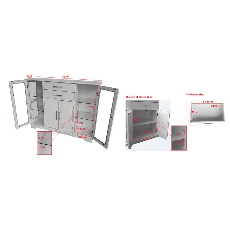 Pilaster Designs Elias Kitchen Storage Sideboard Buffet Cabinet With Glass Doors, Drawers 7 Pilaster Designs Elias Kitchen Storage Sideboard Buffet Cabinet With Glass Doors, Drawers - Image 7