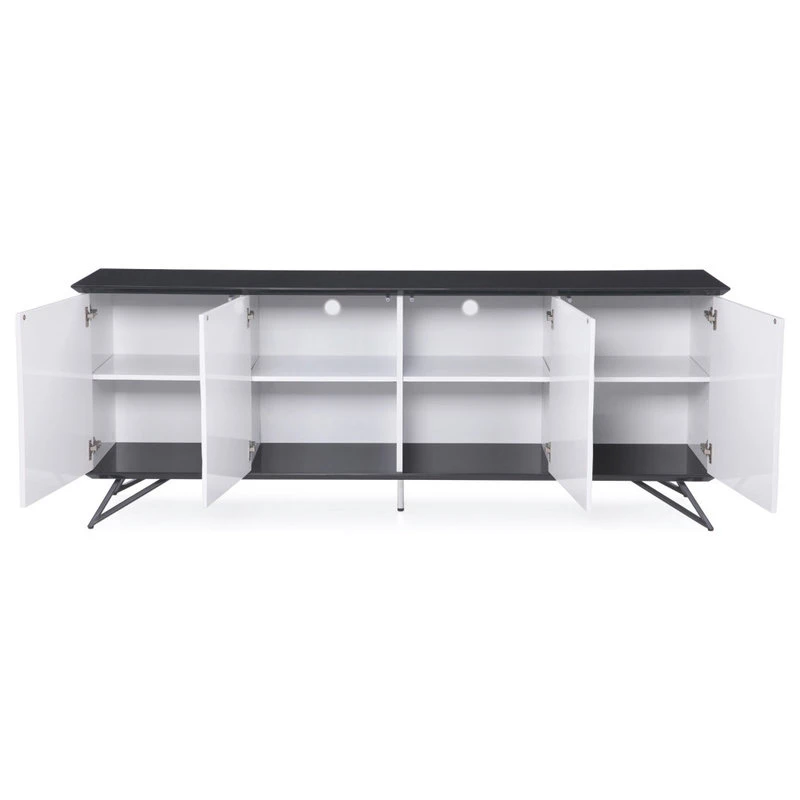 Zuri Furniture 78.6" Modern Vortice Buffet Black And White Lacquer Matte Black Legs 3 Zuri Furniture 78.6" Modern Vortice Buffet Black And White Lacquer Matte Black Legs - Image 3