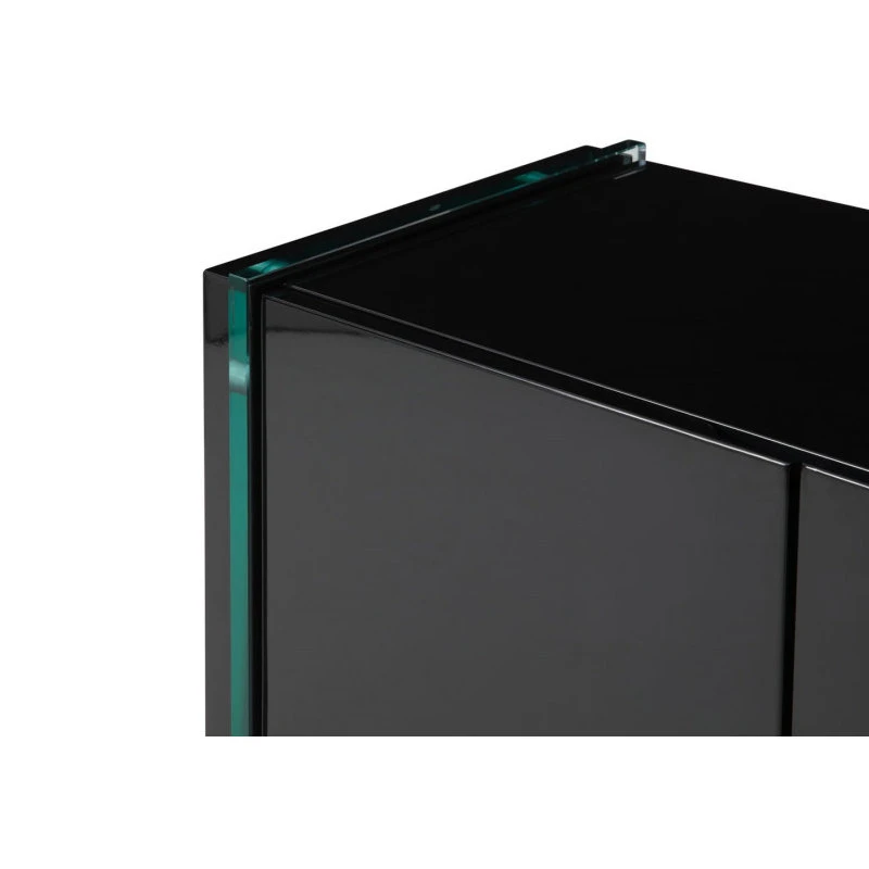 Zuri Furniture Modern Art Buffet Black Lacquer Cabinets Tempered Glass Base 6 Zuri Furniture Modern Art Buffet Black Lacquer Cabinets Tempered Glass Base - Image 6