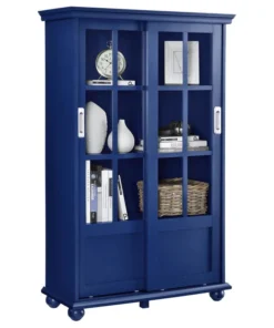 A Design Studio Ashton Oaks Bookcase With Sliding Glass Doors, Blue