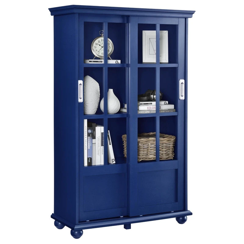 A Design Studio Ashton Oaks Bookcase With Sliding Glass Doors, Blue 1 A Design Studio Ashton Oaks Bookcase With Sliding Glass Doors, Blue