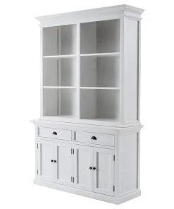NovaSolo Furniture NovaSolo Halifax Mahogany Wood Buffet Hutch Unit With 6 Shelves In White