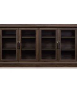 Belleze 70" Rustic Wood Sideboard Stand 4 Doors Buffet Cabinet, Dark Walnut