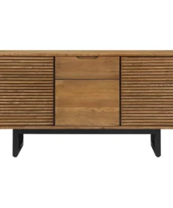 Armen Living Aldo Brown Oak Sideboard Buffet Cabinet, Brown Oak Wood With Black Metal Legs