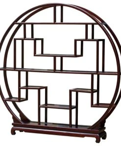 China Furniture And Arts Dark Cherry Grand Elmwood Asian Moon Curio Stand