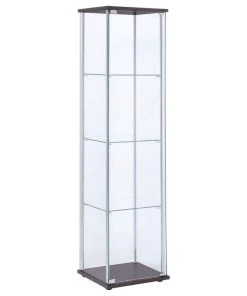 Bowery Hill Contemporary Espresso 4 Shelf Glass Curio Cabinet