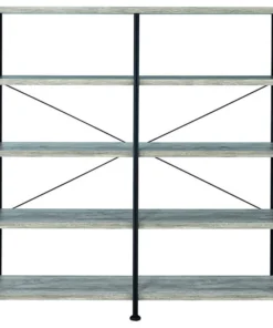 Benzara, Woodland Imprts, The Urban Port Contemporary Style Wood And Metal Open Bookcase, Gray