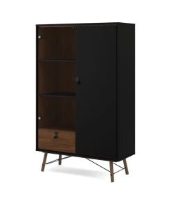 Tvilum Ry 1 Drawer China Cabinet With 1 Door 1 Glass Door In Black Matte Walnut