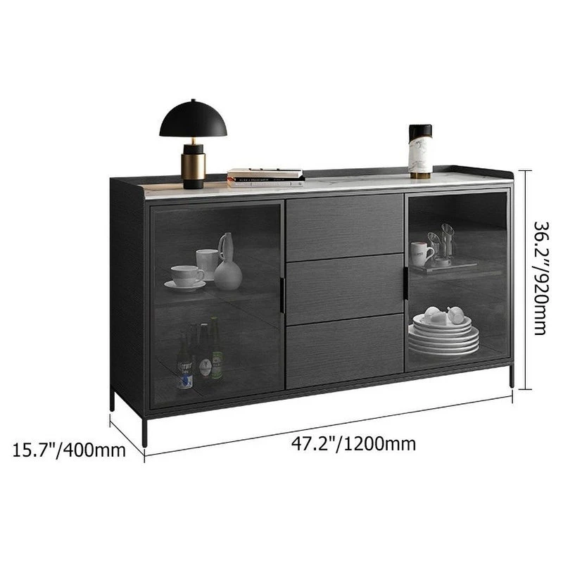 HOMARY 47" Black Sideboard Buffet Doors&Drawers Stone Top Modern Sideboard Cabinet 10 HOMARY 47" Black Sideboard Buffet Doors&Drawers Stone Top Modern Sideboard Cabinet - Image 10