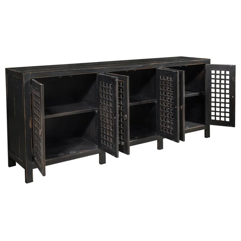 Crafters And Weavers Asbury Solid Wood 6 Door Antiqued Black Sideboard 4 Crafters And Weavers Asbury Solid Wood 6 Door Antiqued Black Sideboard - Image 4