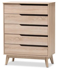 Baxton Studio Fella 5 Drawer Wood Chest In Light Brown And Gray