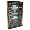 Oriental Furnishings 33"H Black Lacquer Oriental Wall Curio For Netsuke Hand Painted Landscape