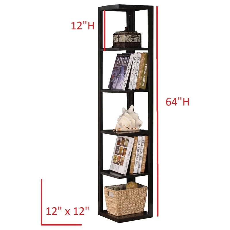 Pilaster Designs Damian 5-Tier Corner Bookcase, Espresso 4 Pilaster Designs Damian 5-Tier Corner Bookcase, Espresso - Image 4