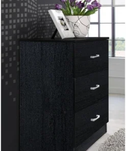 Hodedah Import Inc. 3-Drawer Chest, Black -Palace-shop c7f1eba60b28283b 8377 w800 h800 b0 p0