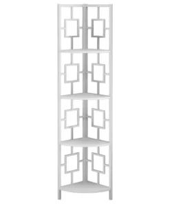 Monarch Specialties Bookcase 62"H, White, White Metal Corner Etagere