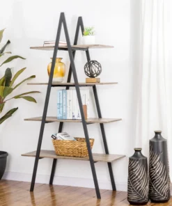 Glitzhome 64.57"H 4-TierMetal/ Wooden Bookcases And Ladder Shelves, Rusty -Palace-shop c9b14a74001cf86d 2824 w800 h800 b0 p0