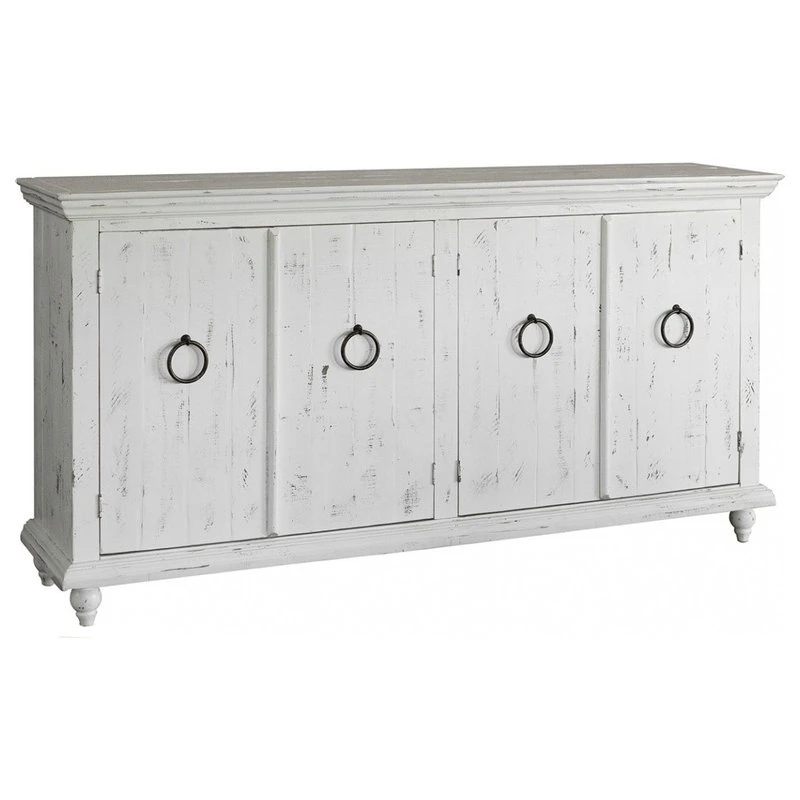 Crafters And Weavers Macao Rustic Modern Solid Wood 4-Door Sideboard, White 1 Crafters And Weavers Macao Rustic Modern Solid Wood 4-Door Sideboard, White