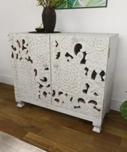Brimfield & May Mediterranean Rectangular White Wooden Floral Cabinet, 30.25" X 35.44" X 16" -Palace-shop cd112bc801843419 8054 w800 h800 b0 p0