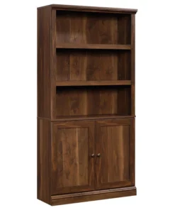 Sauder Misc Storage 3-Shelf 2-Door Tall Wood Bookcase In Grand Walnut