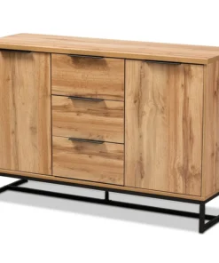 Baxton Studio Reid Industrial Sideboard Buffet - Oak, Black, 3-DRAWER