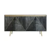 HOMARY Gray And Gold Credenza 4 Doors Sideboard Cabinet With Storage Midcentury Modern