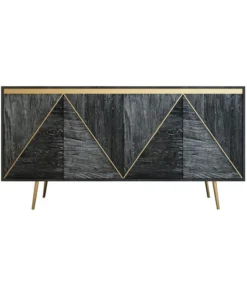 HOMARY Gray And Gold Credenza 4 Doors Sideboard Cabinet With Storage Midcentury Modern