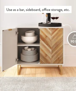 Decorn Modern Storage Cabinet, Doors With Herringbone Pattern & Inner Shelf, White/Gold -Palace-shop d261b9860154e9fa 2382 w800 h800 b0 p0