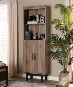 Baxton Studio Arend Two-Tone Oak And Ebony Wood 2-Door Bookcase -Palace-shop d2f1d8130dd62545 7209 w800 h800 b0 p0