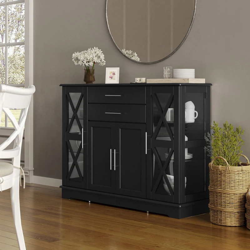 Belleze Ryland 47" Wood Storage Sideboard Buffet Cabinet Console Table, Black 3 Belleze Ryland 47" Wood Storage Sideboard Buffet Cabinet Console Table, Black - Image 3