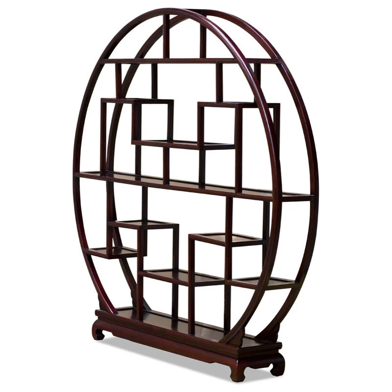 China Furniture And Arts Dark Cherry Grand Elmwood Asian Moon Curio Stand 3 China Furniture And Arts Dark Cherry Grand Elmwood Asian Moon Curio Stand - Image 3