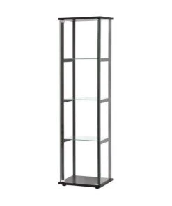 Bowery Hill Contemporary Wood 4 Shelf Glass Curio Cabinet In Black