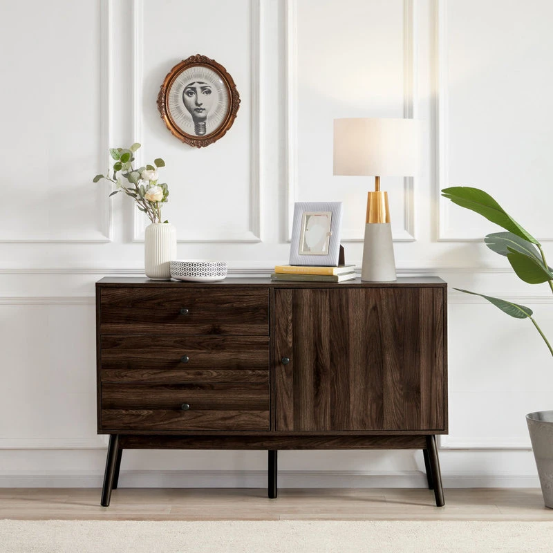 Belleze Sideboard Buffet TV Stand Storage Entertainment Center, Dark Walnut, 52" 2 Belleze Sideboard Buffet TV Stand Storage Entertainment Center, Dark Walnut, 52" - Image 2