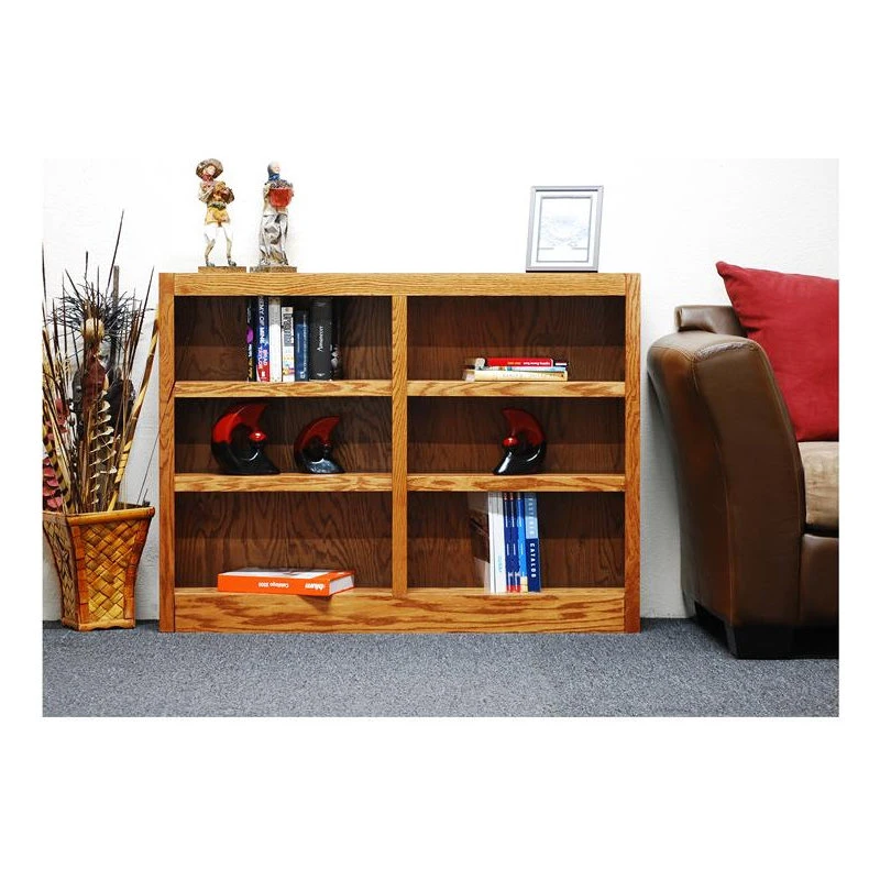 Concepts In Wood Traditional 36" Tall 6-Shelf Double Wide Wood Bookcase In Dry Oak 2 Concepts In Wood Traditional 36" Tall 6-Shelf Double Wide Wood Bookcase In Dry Oak - Image 2