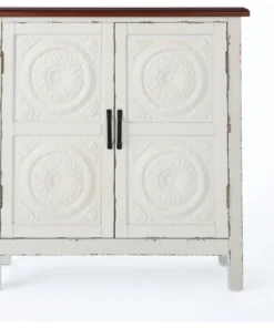 GDFStudio GDF Studio Aliana Shabby Painted Accent Cabinet, Distressed White/Brown -Palace-shop d941728301e524ad 7434 w800 h800 b1 p0
