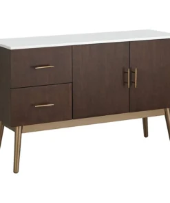 Decorn Mid Century Sideboard, Elegant Gold Finished Base With Walnut Cabinets & Drawers