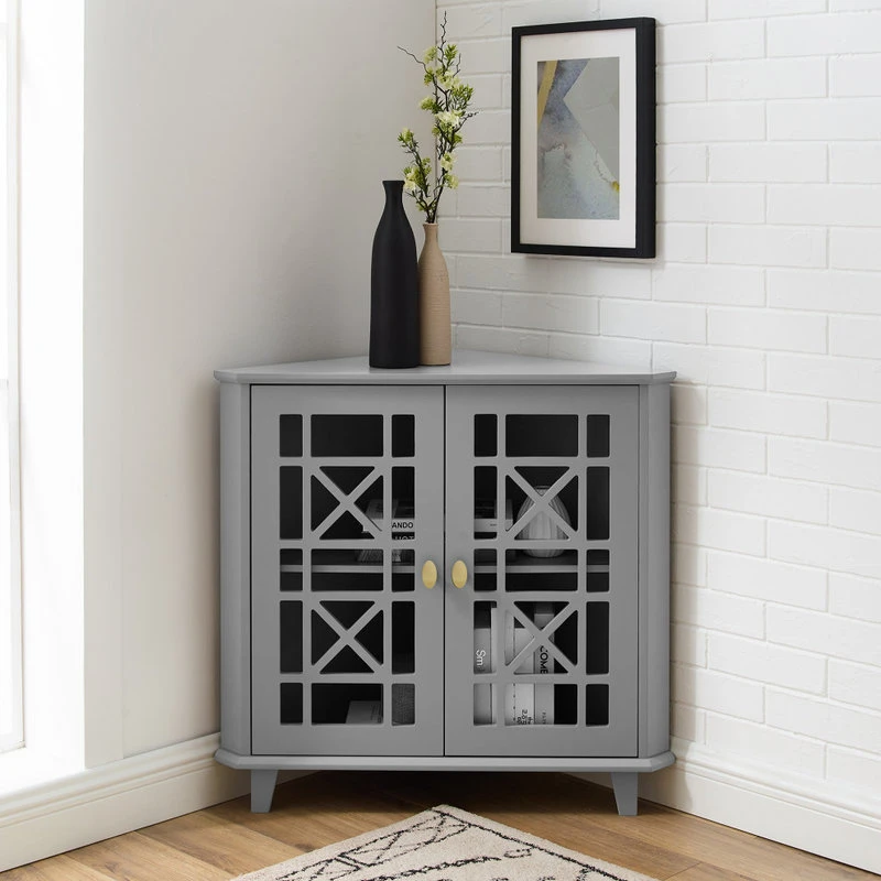 Walker Edison Gwen Fretwork Corner Accent Cabinet - Grey 6 Walker Edison Gwen Fretwork Corner Accent Cabinet - Grey - Image 6