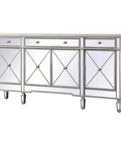 Elegant Furniture & Lighting Elegant Decor Contempo 4 Door 72" Mirrored Sideboard In Antique Silver