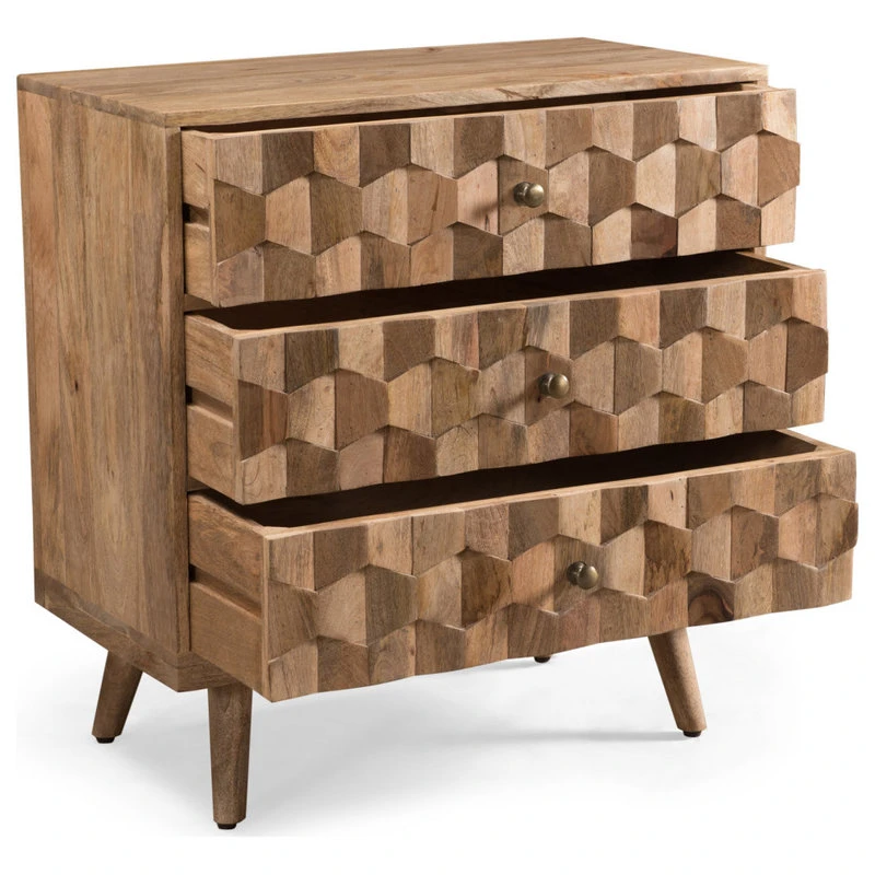 GDFStudio Poppy Mid-Century Modern Handcrafted Mango Wood 3 Drawer Chest 4 GDFStudio Poppy Mid-Century Modern Handcrafted Mango Wood 3 Drawer Chest - Image 4