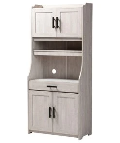 Baxton Studio Louise Contemporary 6-Shelf White-Washed Wood Kitchen Storage Cabinet