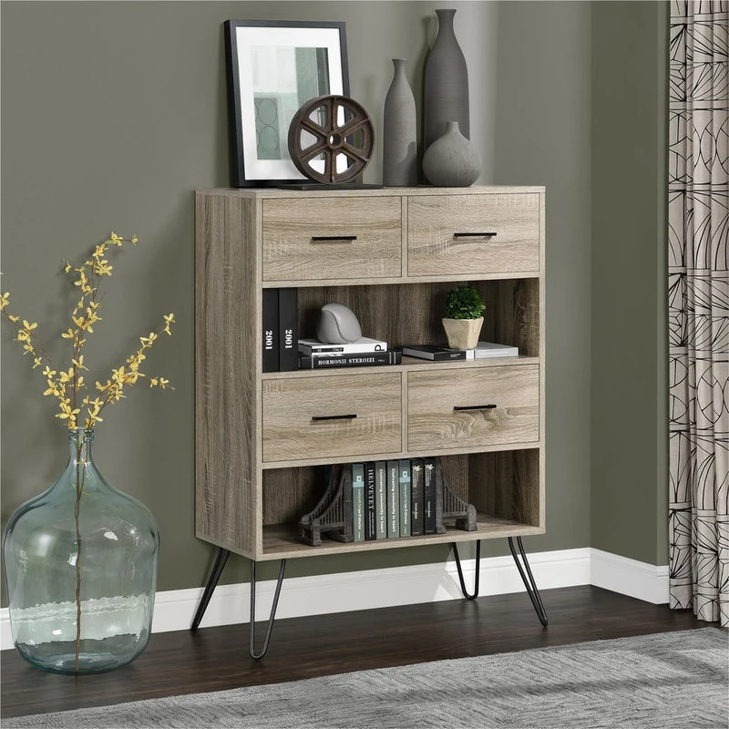 A Design Studio Lucas Bookcase With Bins, Weathered Oak 2 A Design Studio Lucas Bookcase With Bins, Weathered Oak - Image 2
