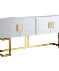Meridian Furniture Beth Sideboard/Buffet, White, Gold Base/Handles