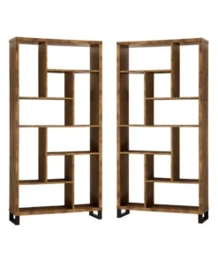 Home Square 2 Piece Modern Bookcase Set In Antique Nutmeg And Black