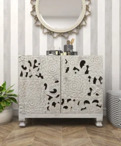 Brimfield & May Mediterranean Rectangular White Wooden Floral Cabinet, 30.25" X 35.44" X 16" -Palace-shop e561fec201ae91b6 8054 w800 h800 b0 p0