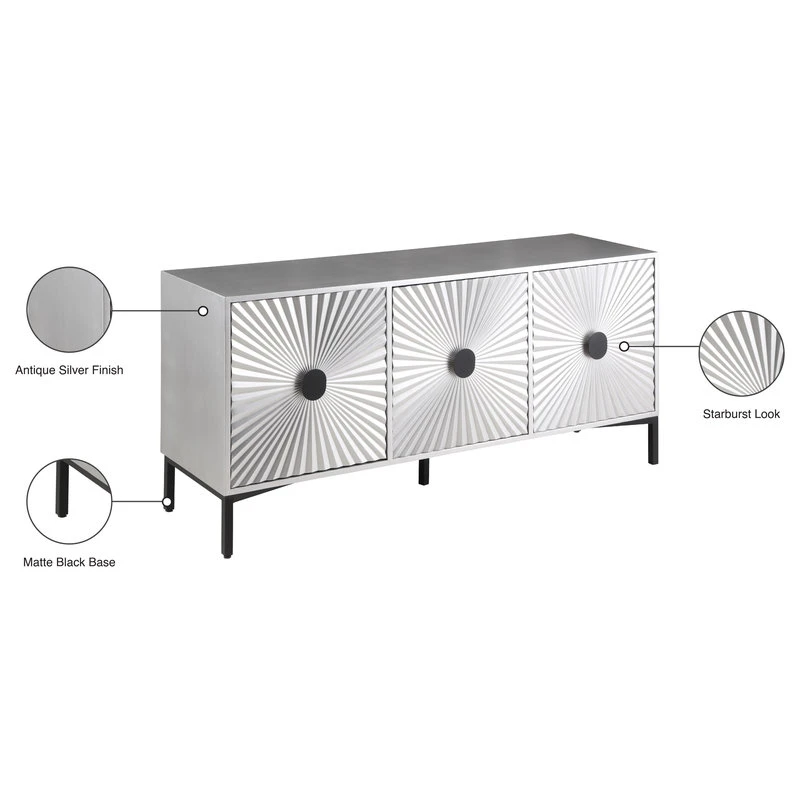 Meridian Furniture Glitz Antique Silver, Matte Black Sideboard/Buffet 8 Meridian Furniture Glitz Antique Silver, Matte Black Sideboard/Buffet - Image 8