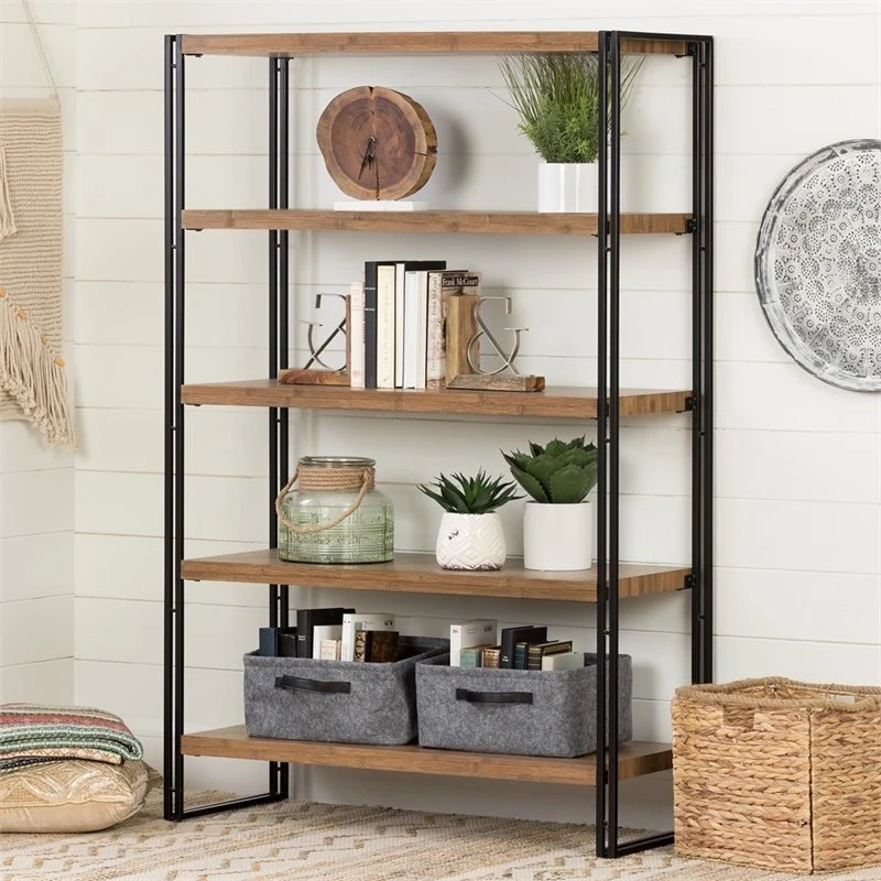 South Shore Furniture South Shore Gimetri 4 Shelf Bookcase In Rustic Bamboo 2 South Shore Furniture South Shore Gimetri 4 Shelf Bookcase In Rustic Bamboo - Image 2
