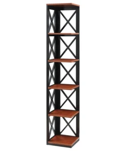 Convenience Concepts Oxford Five-Tier Corner Bookcase In Cherry And Black Wood