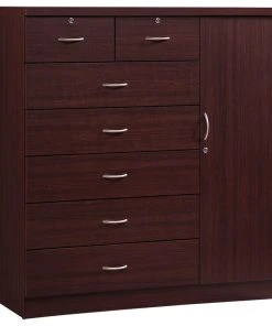 Hodedah Import Inc. 7 Drawer Jumbo Chest, With Additional Door, Mahogany