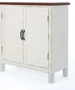 GDFStudio GDF Studio Aliana Shabby Painted Accent Cabinet, Distressed White/Brown